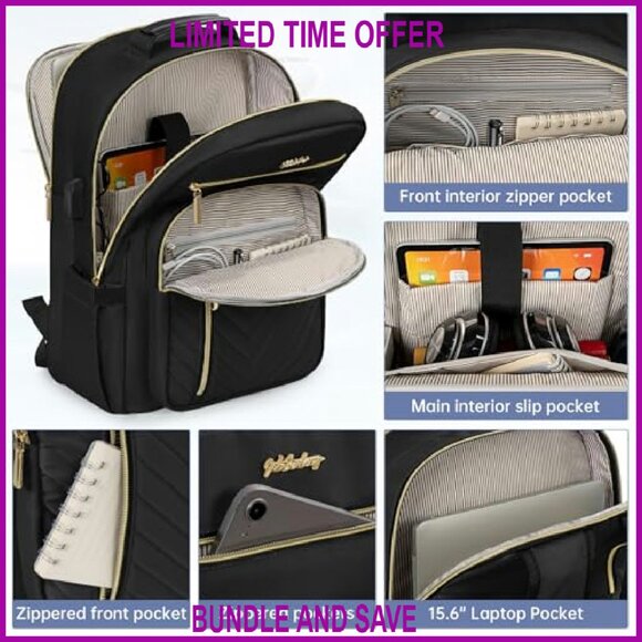 Large Capacity Laptop Backpack with USB Charging Port, 15.6 Inch Travel Backpack - Picture 5 of 8